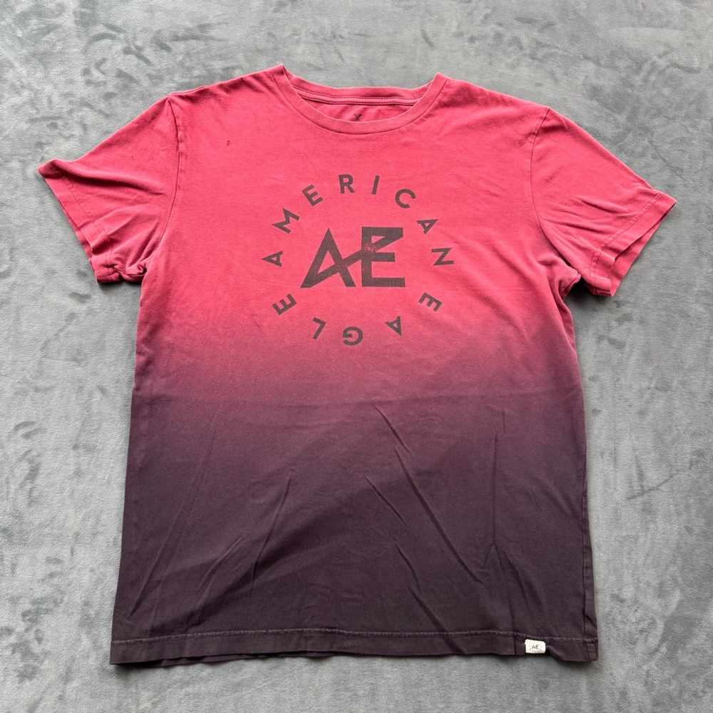 American Eagle Mens Red Purple Ombre Graphic T-Shirt Medium Short Sleeve Logo